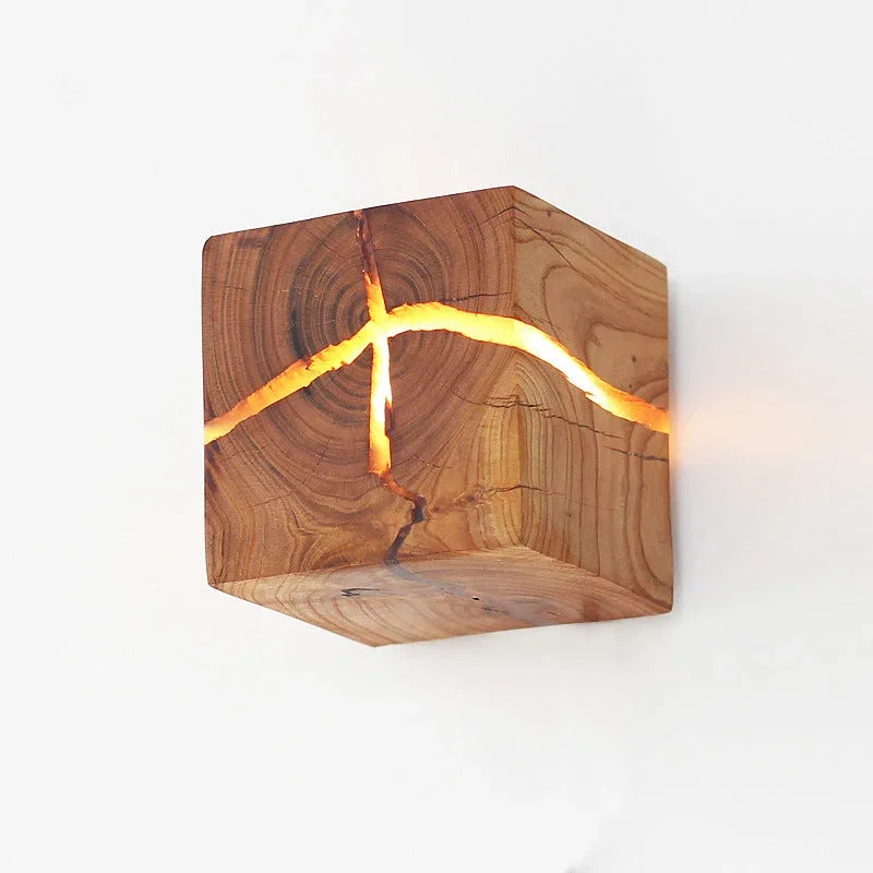 Cube Crack Wood Flush Wall Light Creative Nordic Integrated LED Beige Wandlampe | Karnz