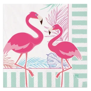 Serviettes en papier flamingo party tropicales pour fête rose et vert menthe