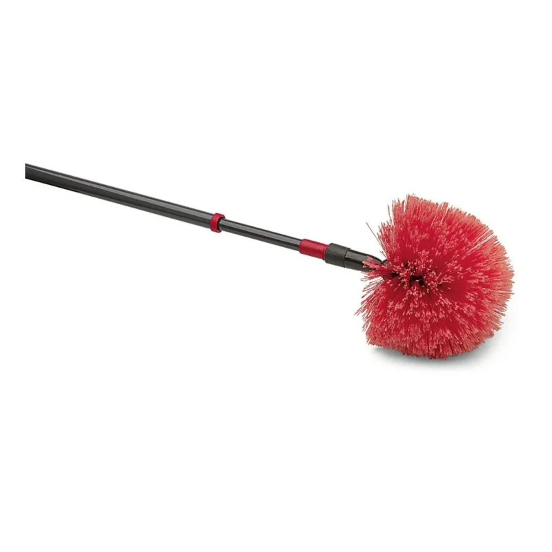 Der Nölle Profi Brush Staubbiene Kugelkopf mit Teleskopstiel, 170 cm (1 Stück) von Nölle Profi Brush Bürsten- & Pinseltechnik e.K. hat einen runden roten Borstenkopf und einen schwarzen Teleskopstiel, abgebildet auf weißem Hintergrund.
