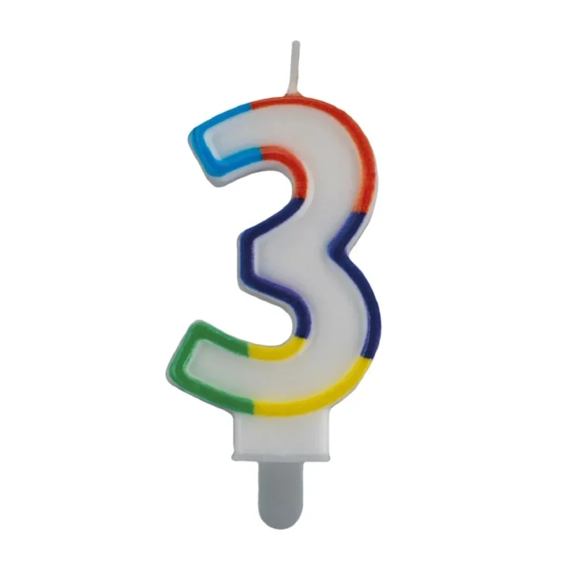 3 Jaar Kaars Gekleurde Rand 7cm van VDV Benefit koop je bij Partywinkel