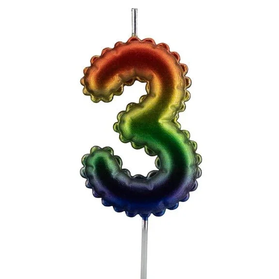 3 Jaar Kaars Regenboog 7cm van VDV Benefit koop je bij Partywinkel