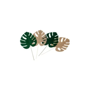 Feuilles tropicales pour décoration vert velours et doré à paillettes