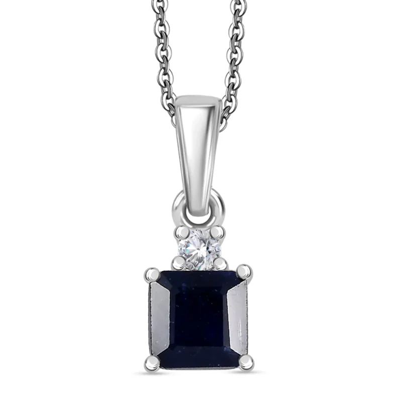 D'Joy AA Masoala Saphir (Fissure gefüllt), Moissanit Anhänger mit Kette, ca. 50 cm 925 Silber rhodiniert ca. 1.73 ct