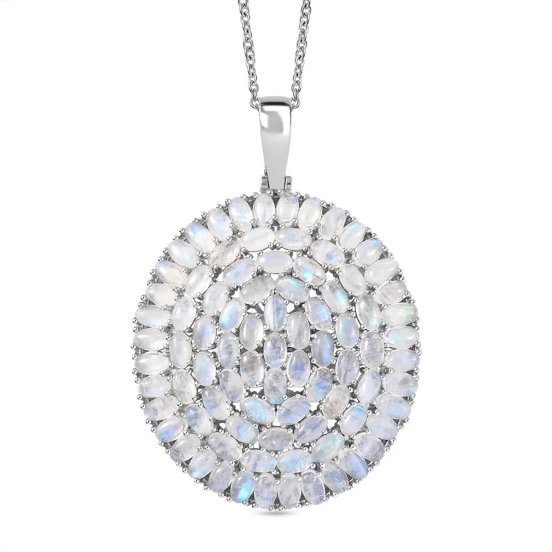 D'Joy Meetiyagoda Regenbogen Mondstein Anhänger mit Kette, ca. 50 cm 925 Silber rhodiniert ca. 26.01 ct