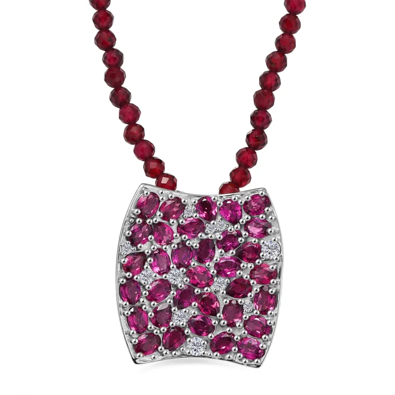 D'Joy Natürlicher Rhodolith Granat Schmuckset ca. 50 cm 925 Silber rhodiniert ca. 51,52 ct.