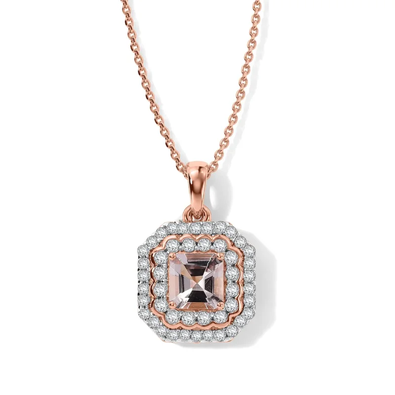D'Joy AA Rosa Morganit, Moissanit Schmuckset ca. 45 cm 925 Silber 750 Roségold vermeil ca. 1,33 ct.