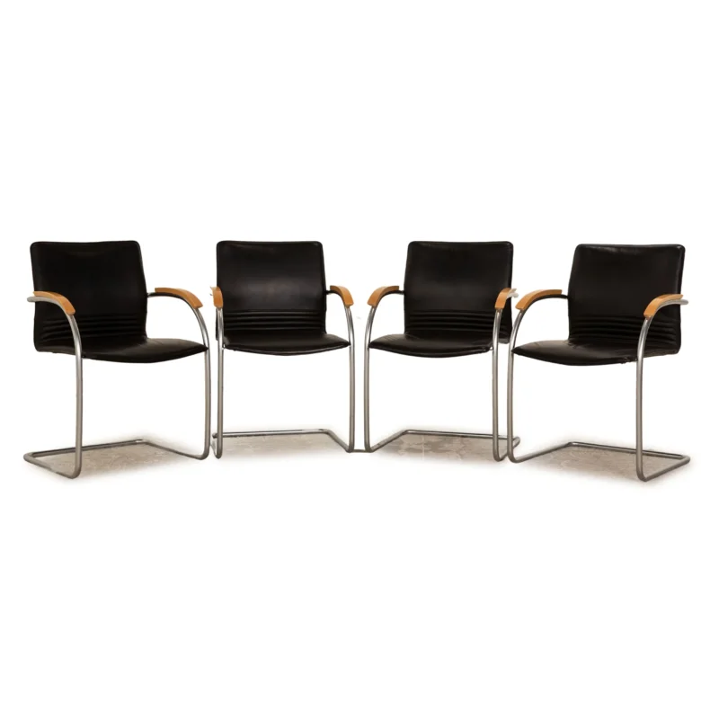 4er Garnitur Thonet S 79 Leder Stühle Schwarz