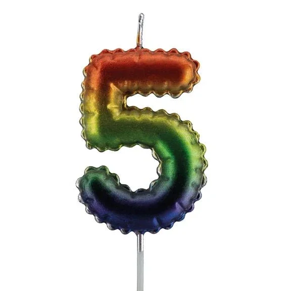 5 Jaar Kaars Regenboog 7cm van VDV Benefit koop je bij Partywinkel