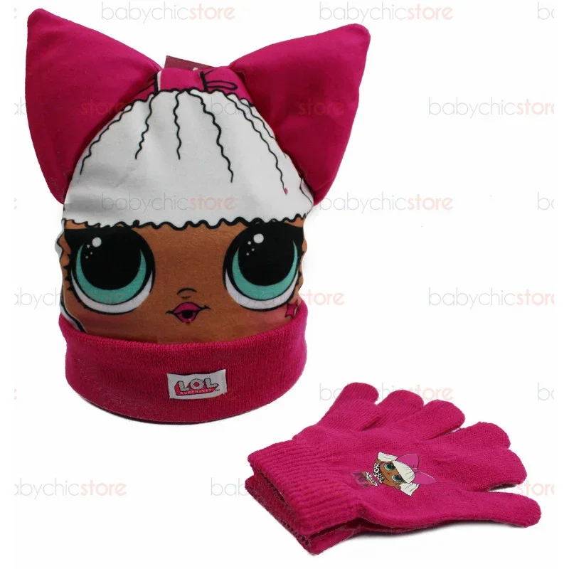 Hut mit Ohren + Handschuhen-Set LOL Pink