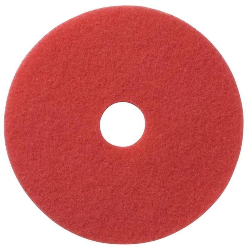 Das TASKI Americo Pad Rot Euro Unterhaltsreinigungs-Pad von Diversey Deutschland GmbH & Co. OHG ist ein rotes, kreisförmiges Pad mit einem Mittelloch für die effiziente Unterhaltsreinigung, abgebildet auf weißem Hintergrund.
