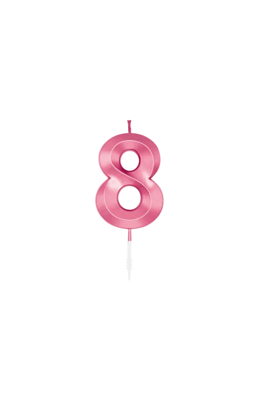 8 Jaar Kaars Roze Metallic 6cm van WeFiesta koop je bij Partywinkel