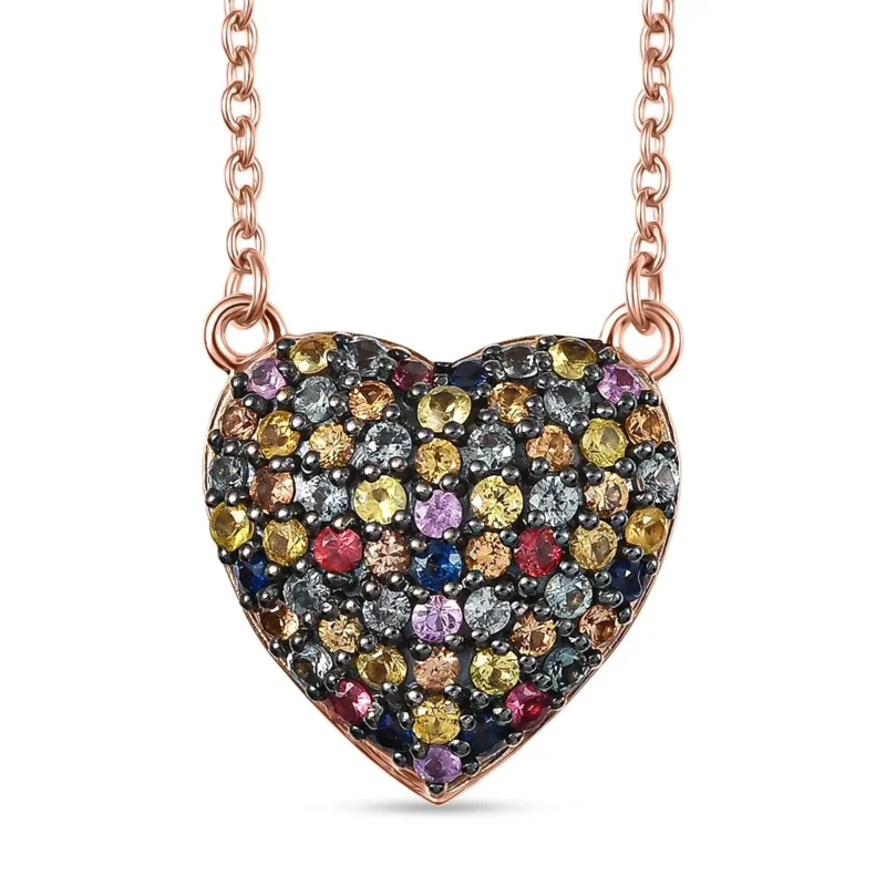 AAA Mehrfarbig Saphir Halskette ca. 45 cm 925 Silber Roségold Vermeil ca. 1.86 ct