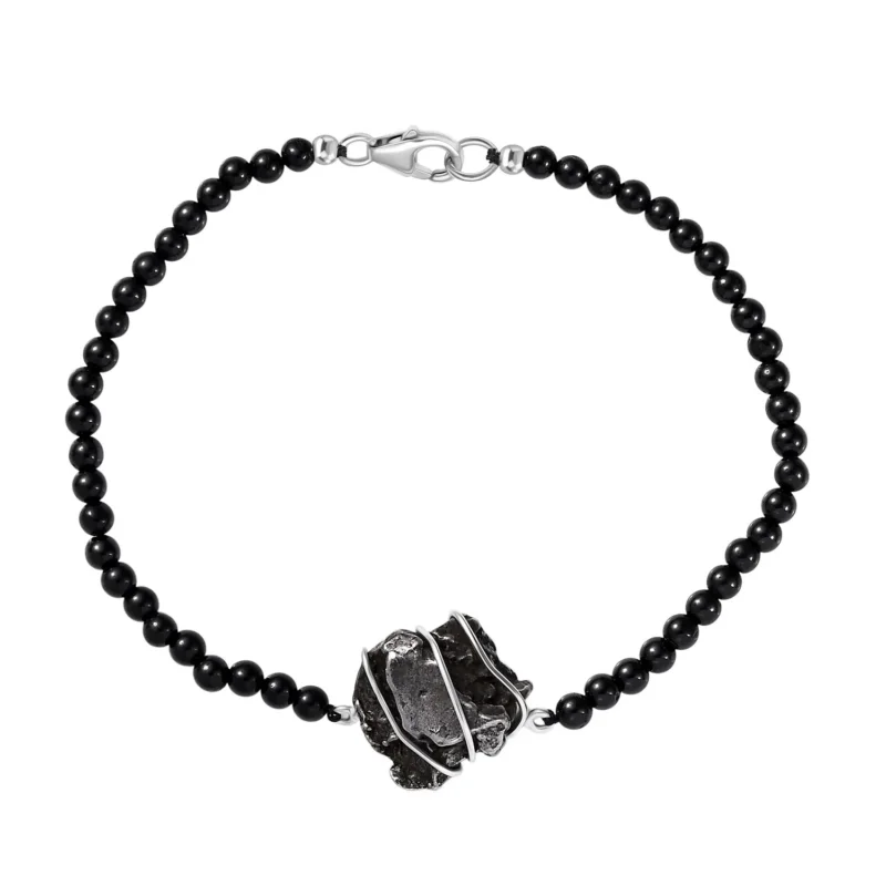 Muonionalusta Meteorit, Schwarzer Spinell Armband ca. 19 cm 925 Silber rhodiniert ca. 44.84 ct