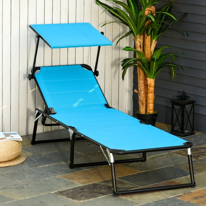 easycomfort easycomfort lettino prendisole sdraio da giardino pieghevole con tettuccio e schienale regolabile blu