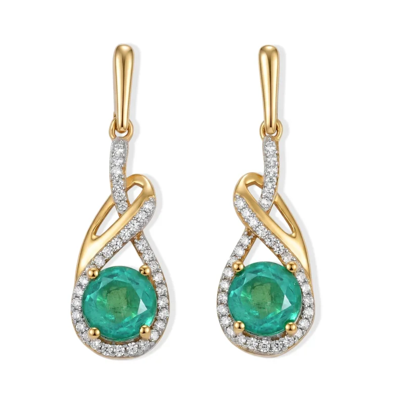 D'Joy Smaragd-Quarz Triplette, Weißer Zirkon Ohrringe 925 Silber 750 Gelbgold vermeil ca. 3.74 ct