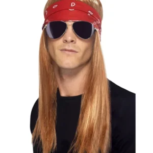 90er Rockstar Perücke Axel mit Stirnband & Brille