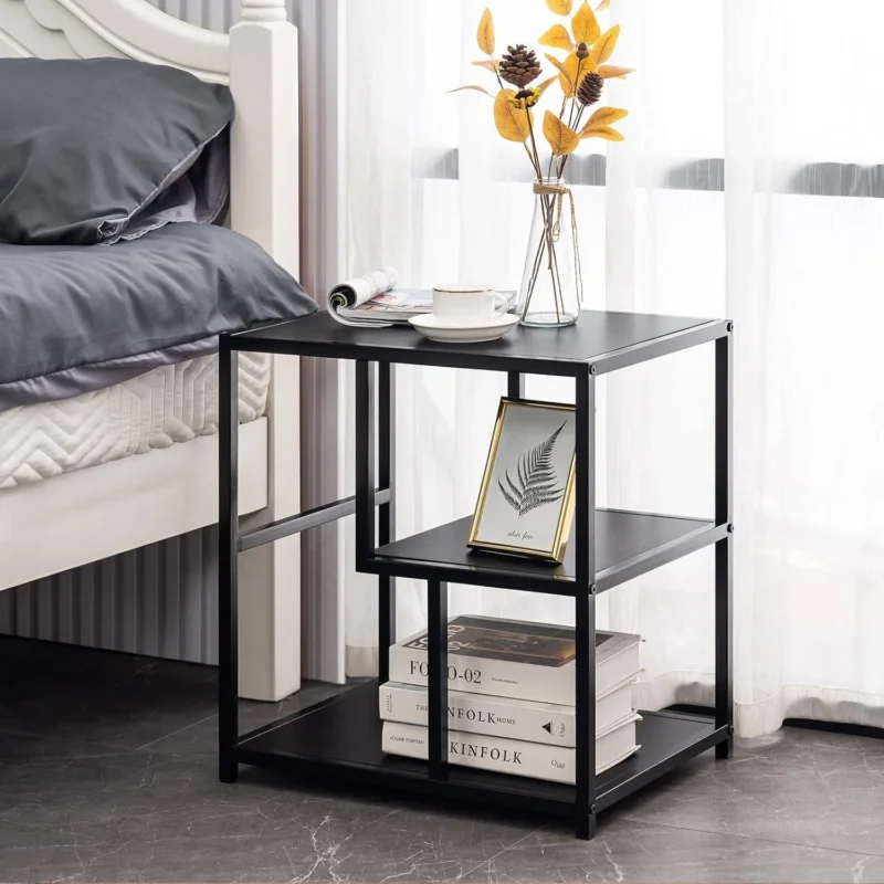 Beistelltisch mit 3 Ebenen und Stahlrahmen für Wohn- und Schlafzimmer