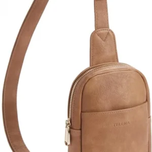Telena Damen Umhängetasche Crossbody Bag Kunstleder Mini Hellbraun