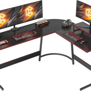 Gaming Tisch Eckschreibtisch 170 x 120 cm Kohlefaseroberfläche Schwarz