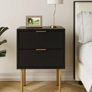 Nachttisch mit 2 Schubladen Modern Schwarz Gold Boho