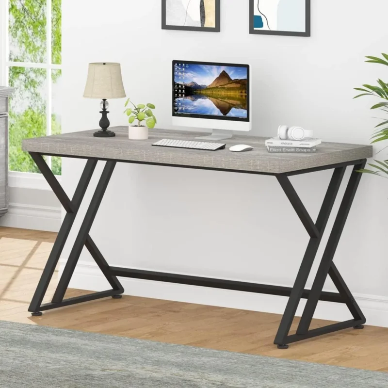 Studiertisch Industrie Design 140x60x75,5cm Grau Schwarz