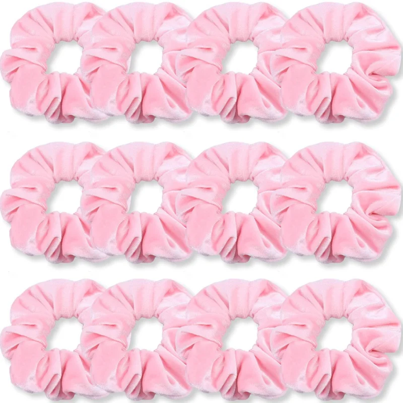 Premium Samt-Haargummis Rosa für Damen und Mädchen, 12 Stück