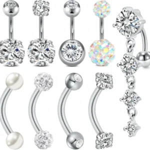 Bauchnabelpiercing 14G Gold Silber CZ 8mm Edelstahl 6mm Stablänge