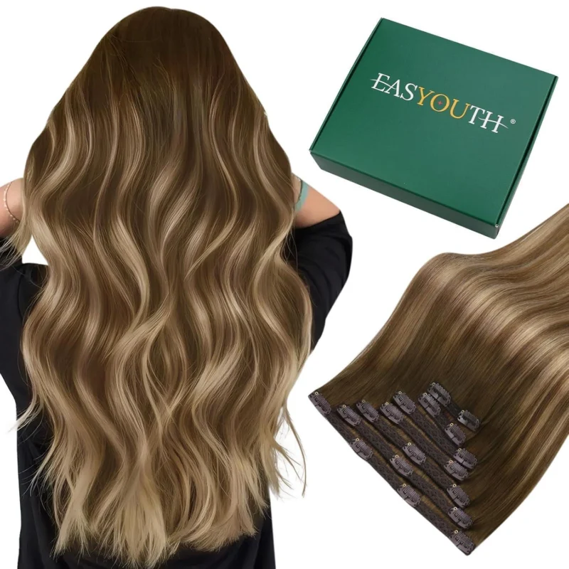 Clip-In Haarverlängerung Echthaar Braun Balayage Ombre