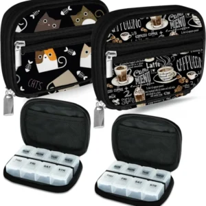 Tablettenbox 7 Tage Pillendose mit Stofftasche Schwarz