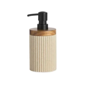 Badspender Beige Polyresin und Akazienholz Ø8×18 cm Andrea House