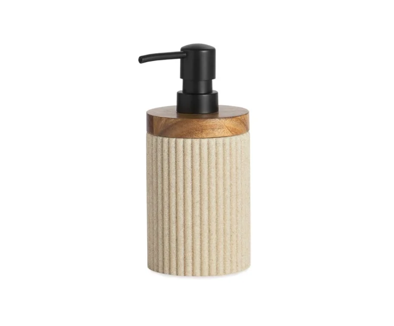 Badspender Beige Polyresin und Akazienholz Ø8×18 cm Andrea House