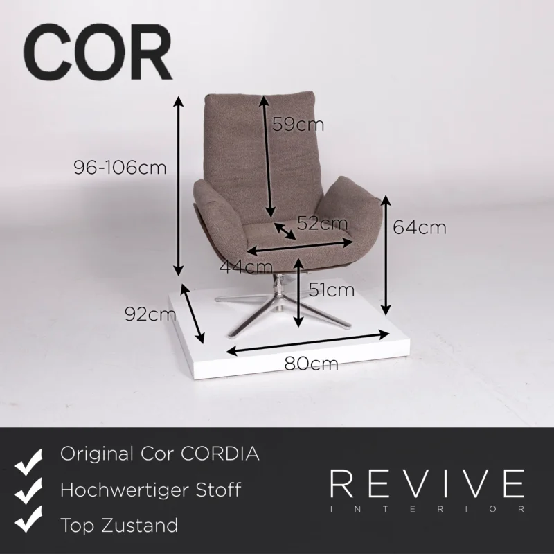 Cor CORDIA Stoff Lounge Sessel Braun Schlamm Kippfunktion Relaxfunktion Funktion #10891 – Bild 2