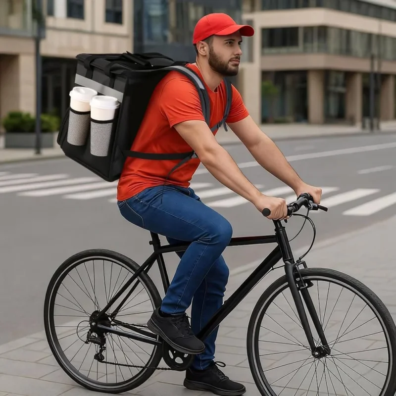Damen Isolierte Pizza-Liefertasche mit Getränkehaltern und Reflektoren Karnz