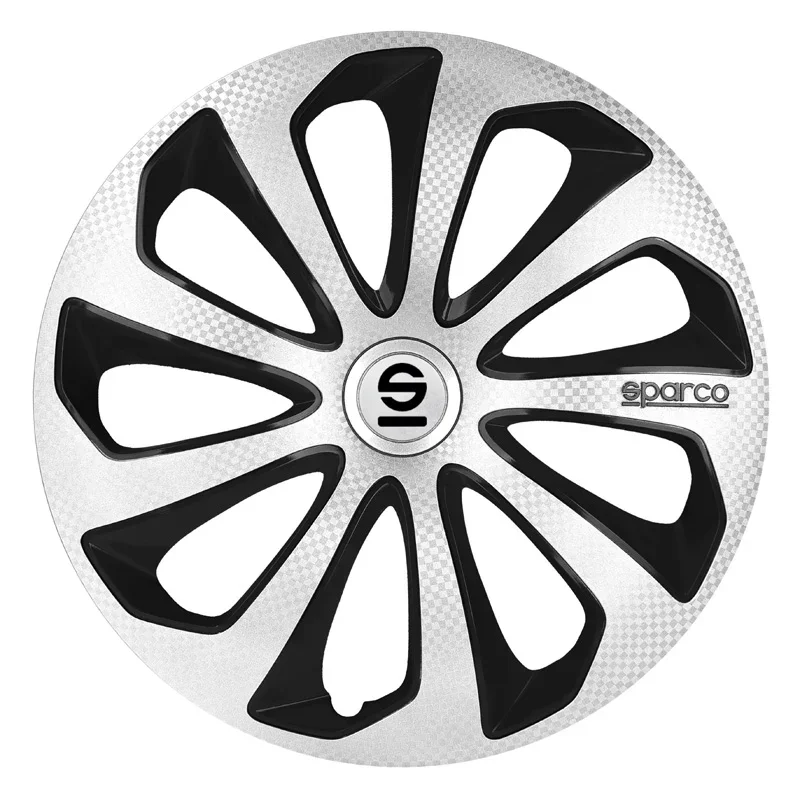 Sparco, Radzierblenden Sicilia - 14-Zoll - Silber/Schwarz/Karbon - Satz mit 4 Stück, ABS, Carbon, Silber, Schwarz