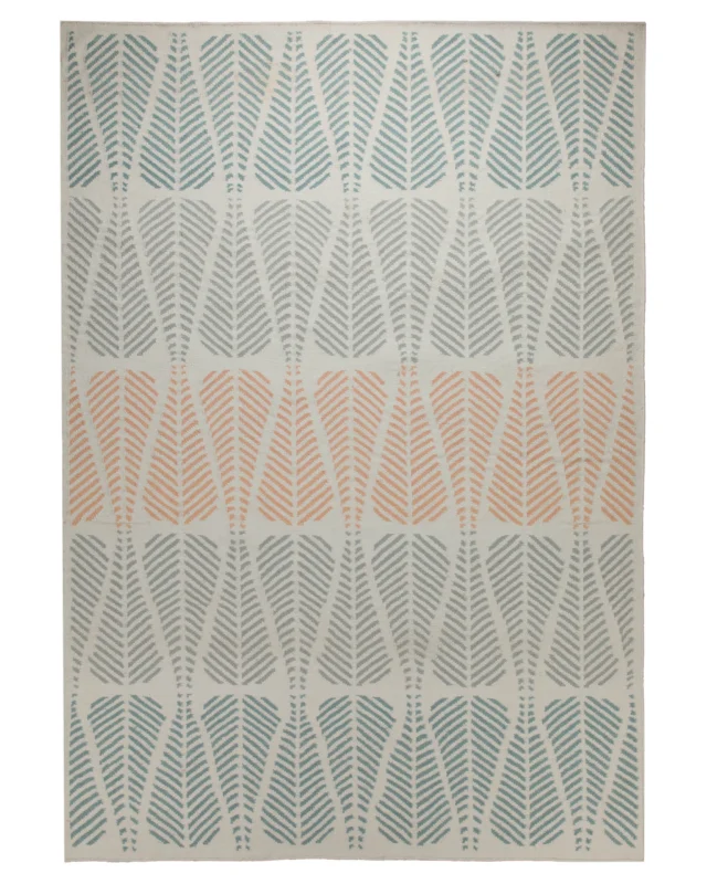 Handwebteppich Wolle Blattmuster petrol lachs 160x230 cm – Gesamtansicht freigestellt