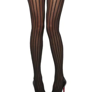 Schwarze Burlesque Nylon Strumpfhose mit Nadelstreifen