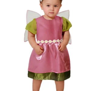 Déguisement de fée pour bébé rose et vert avec ailes et couronne de fleurs
