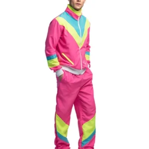 Retro Neon-Pink Jogginganzug Kostüm für Herren