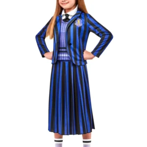 Déguisement uniforme scolaire Enid Wednesday pour enfant bleu et noir à rayures