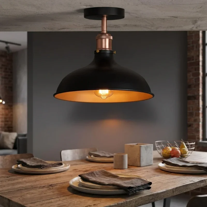 Vintage Werkstattlampe – Industrie Schwarz Deckenleuchte Bündig | Ø 36cm | E27 ~4001