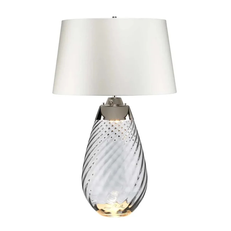 Lena große rauchfarbene Tischlampe mit 2 Lichtern und cremefarbenem Schirm - Rauchfarbenes Glas / cremefarbener Schirm - Elsteadlighting - leuchtengrosshandel24