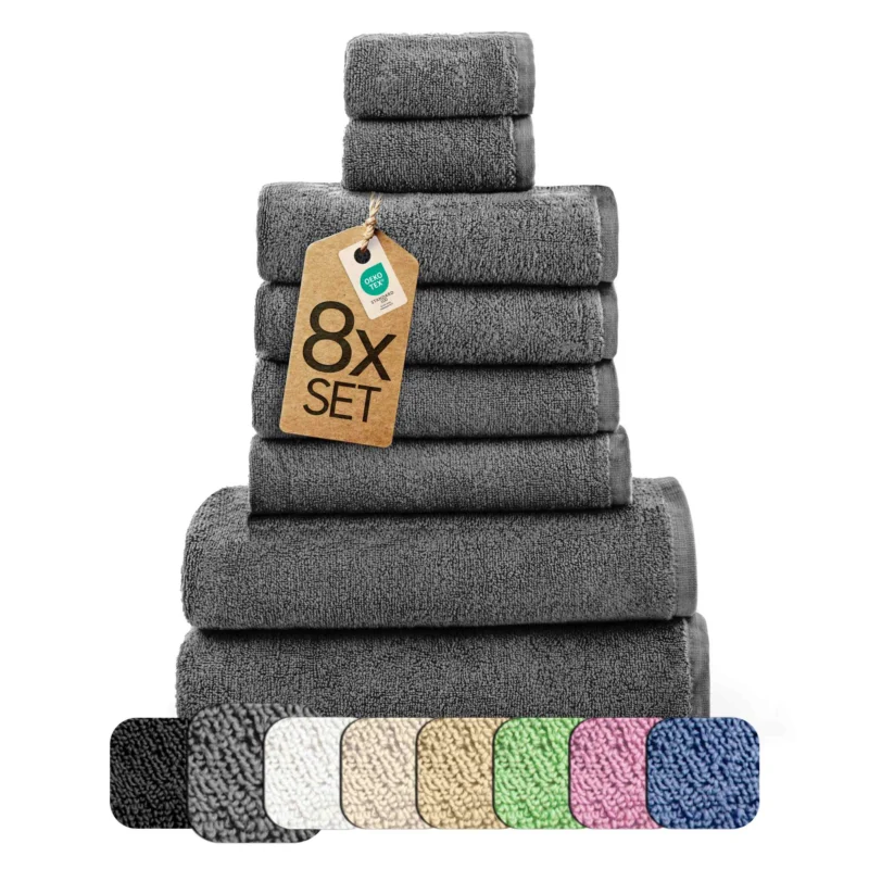 8 tlg. Baumwolle Handtuch-Set #farbe_anthrazit
