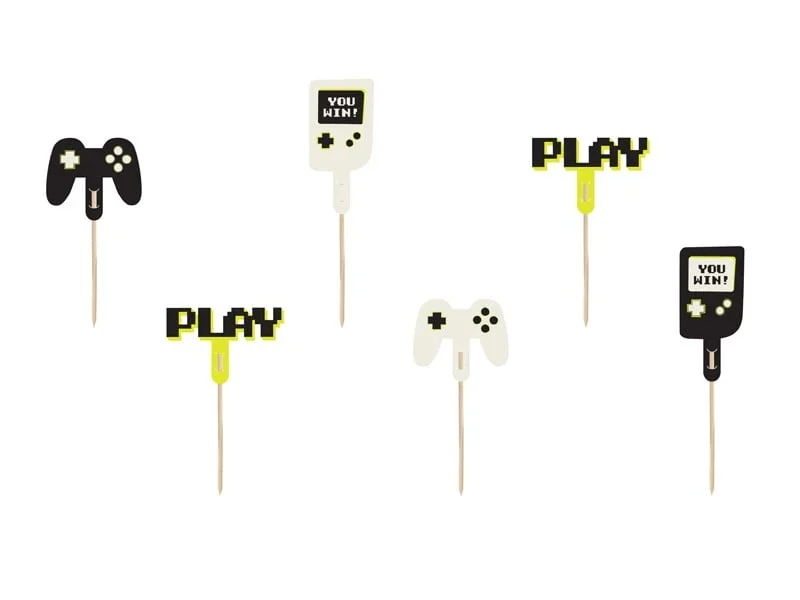 Gaming Party Cupcake Toppers 10,5cm 6st van Partydeco koop je bij Partywinkel