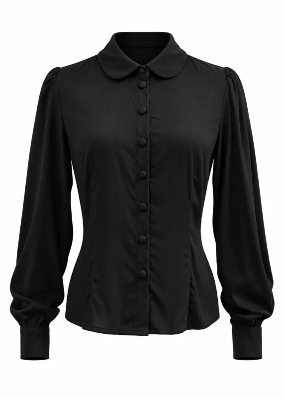 Succubus Clothing Alice 40er-Jahre-Bluse Schwarz