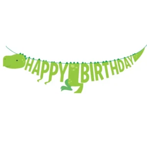 Guirlande happy birthday petits dinosaures pour anniversaire verte en carton