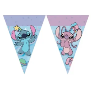 Guirlande fanions Angel et Stitch pour fête bleue et rose