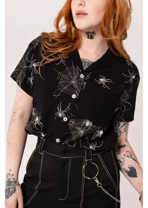 Hell Bunny Grungy Spider 40's Shirt Schwarz