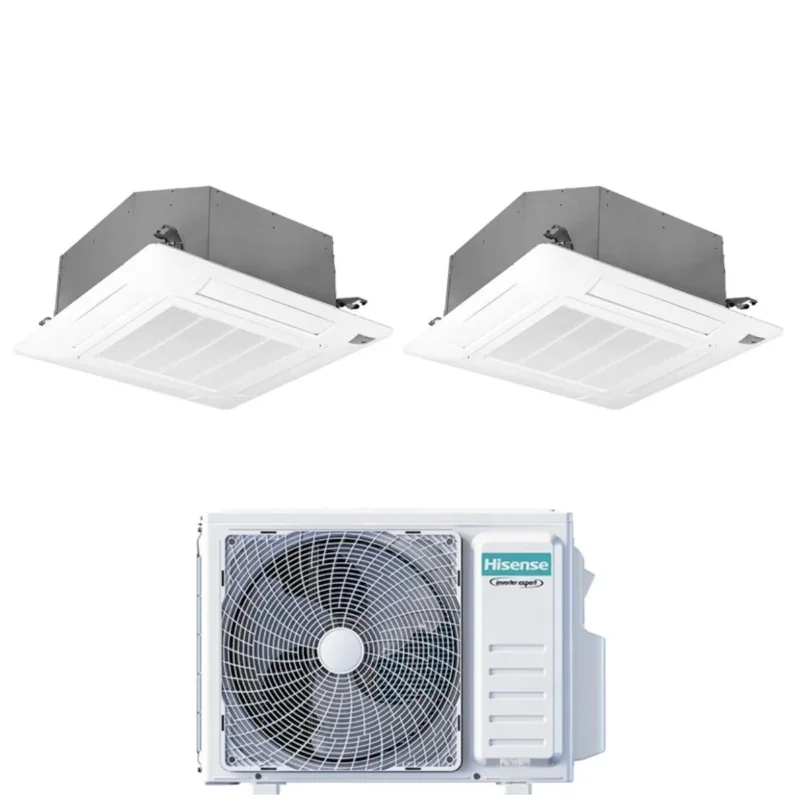 climatizzatore condizionatore hisense dual split inverter a cassetta 9+12 con 2amw52u4rxc r 32 wi fi optional 9000+12000 con telecomando e pannello incluso