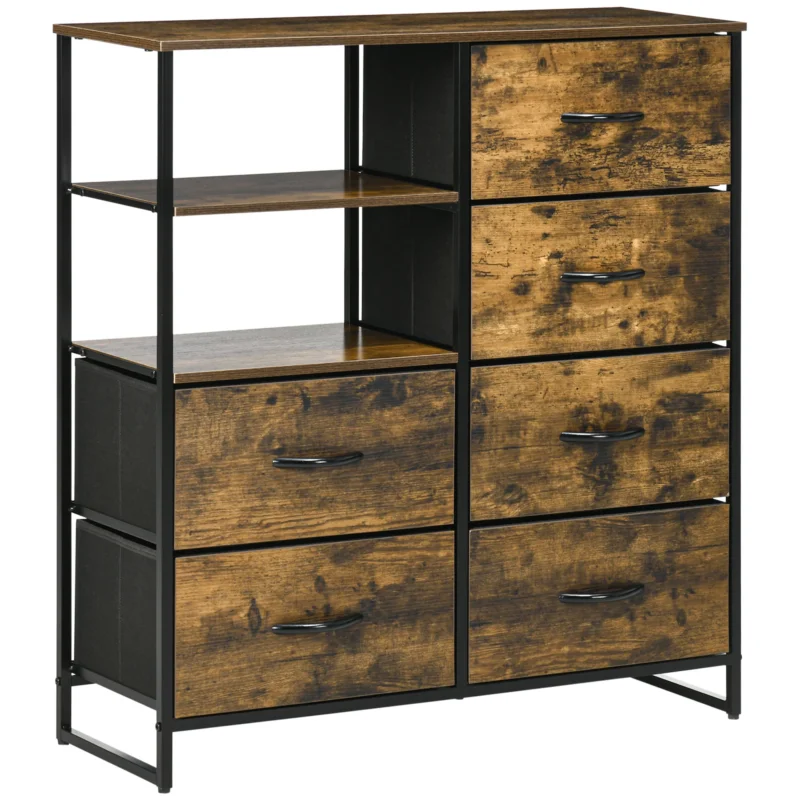 easycomfort easycomfort cassettiera 6 cassetti in tessuto pieghevoli stile industriale in acciaio e legno 84x30x92cm marrone rustico
