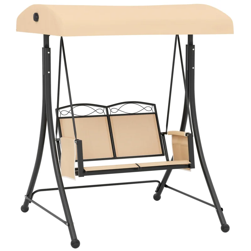 easycomfort easycomfort dondolo da giardino 2 posti con tetto parasole regolabile e tasche laterali beige